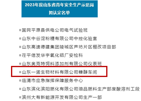 山东一诺生物糠醇车间拟入选省示范岗